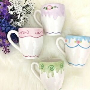 Rare 2004 AVON Birthday Gift Collection Celebration Mugs Set of 4 Pretty Pastel